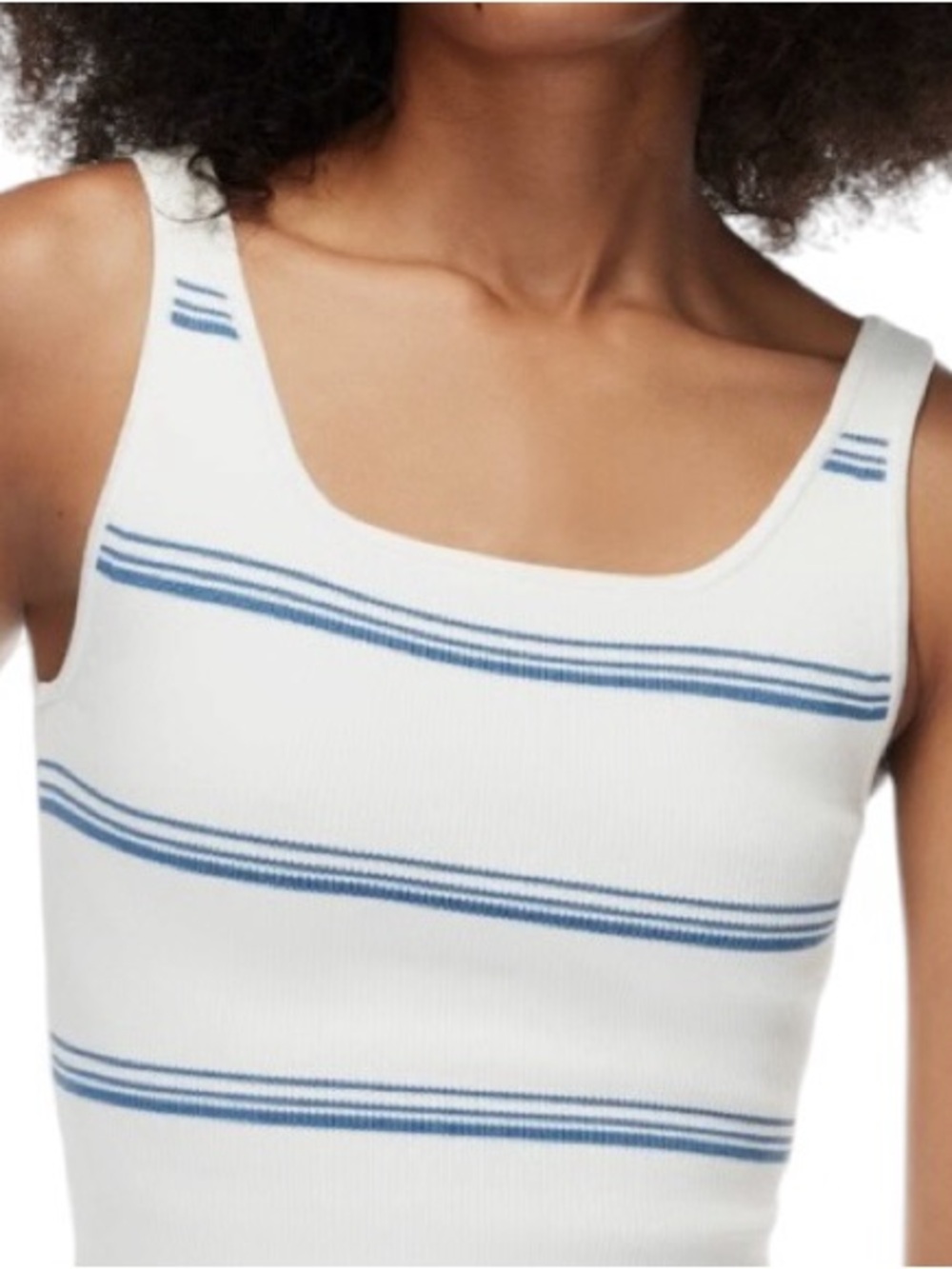 Aritzia Babaton Square Neck Knit Crop Tank Top White Blue Stripes NWT Size Small